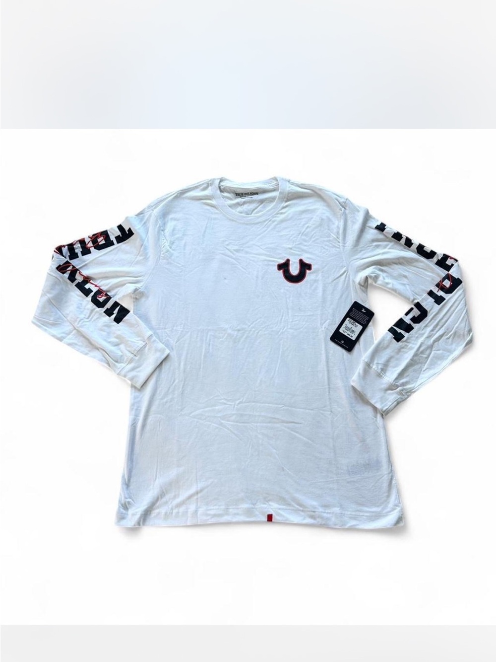 True Religion White Long-Sleeve Crew with Sleeve Logo